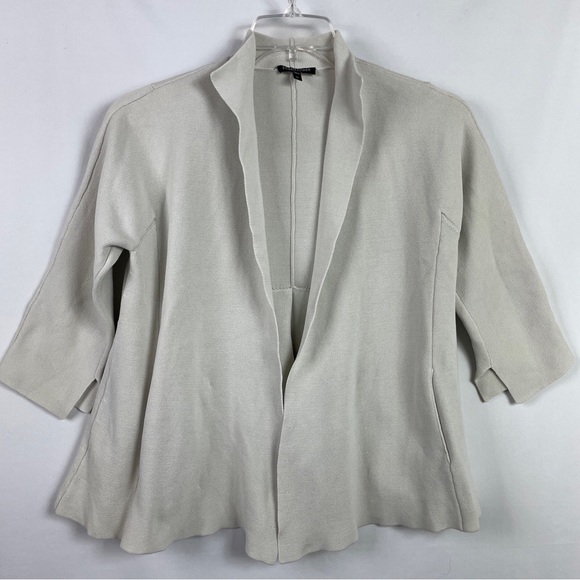 Eileen Fisher Open Cardigan Petite Large PL Silk Blend Ivory - Picture 1 of 10